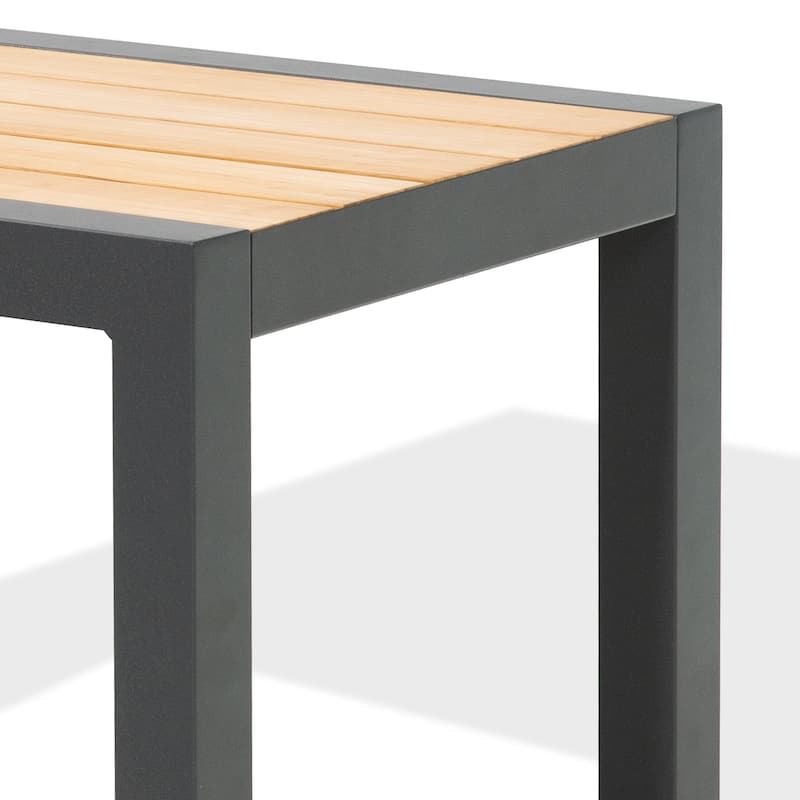 Outdoor Side Table Aluminum Patio End Table with Teak Wood
