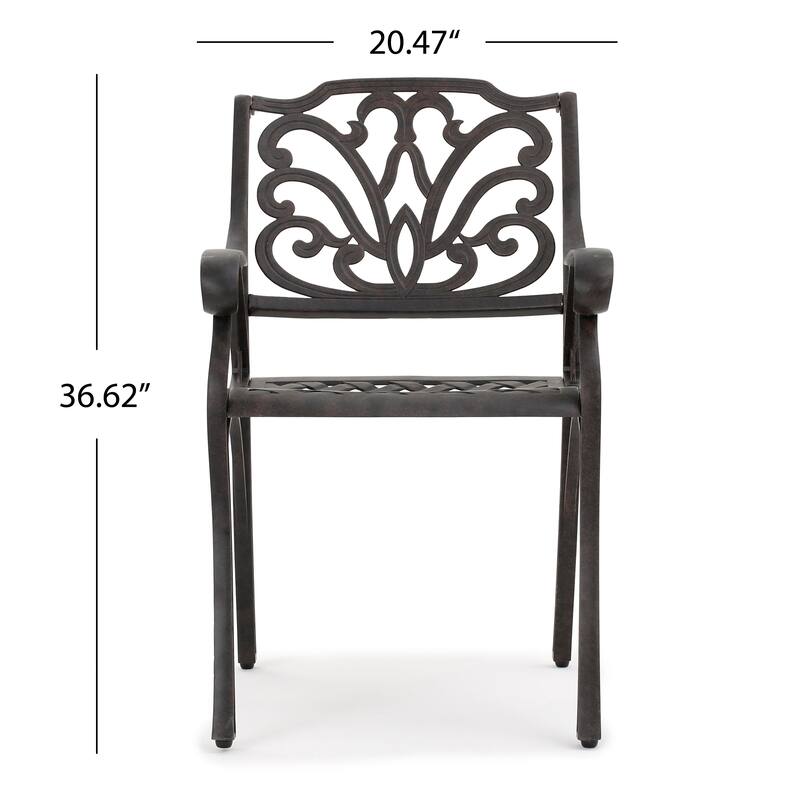 Roomfitters Cast Aluminum Outdoor Dining Chairs with Scrollwork Design, Rust Resistant Bronze, Set of 2