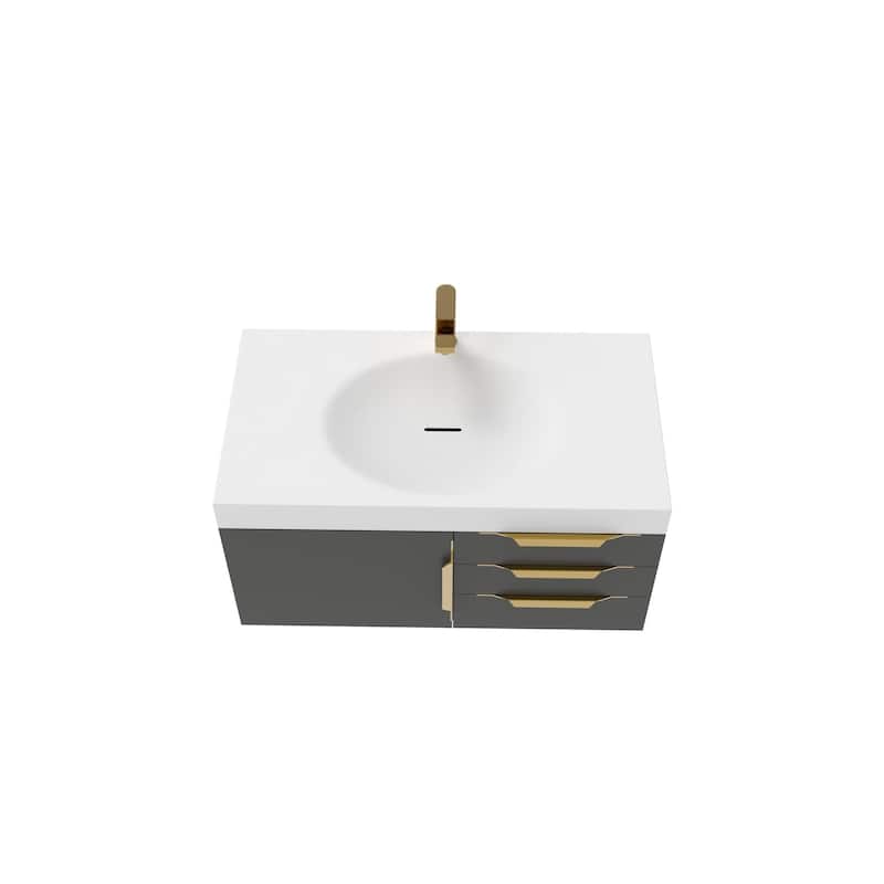 Thames 36" Shallow Basin Wall Mounted Bathroom Vanity Set w/ White Top