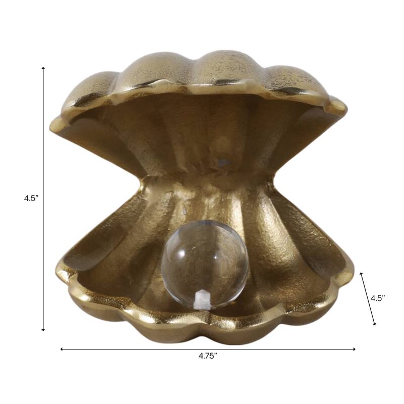 Metal Glass Figurine Clam Shape Pearl Detail Coastal Decor - 4.75"