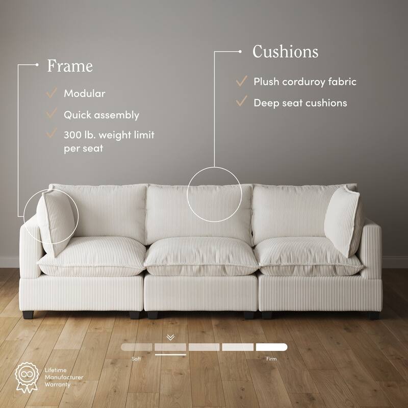 Chelsea Modern Cloud Modular Upholstered Sofa with Deep Seat and Plush Cushions
