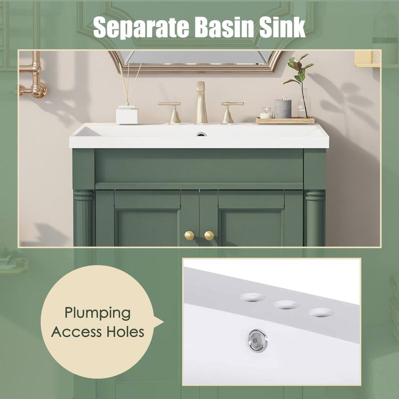 2-Tier Modern Bathroom Vanity with Top Sink and Large Storage Shelves