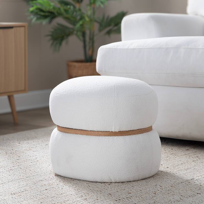 Carson Carrington Lena Pouf Ottoman with Natural Wood Accent