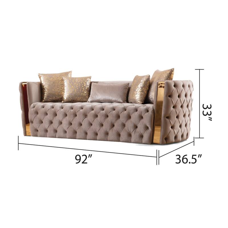 Naomi Button Tufted 2PC / 3PC Sofa Set with Velvet Fabric and Gold Accent
