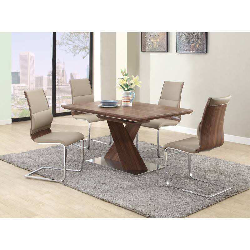 Somette Bethal Chrome-finished Metal and Wood Dining Table - Brown/Chrome - 36"x 56"