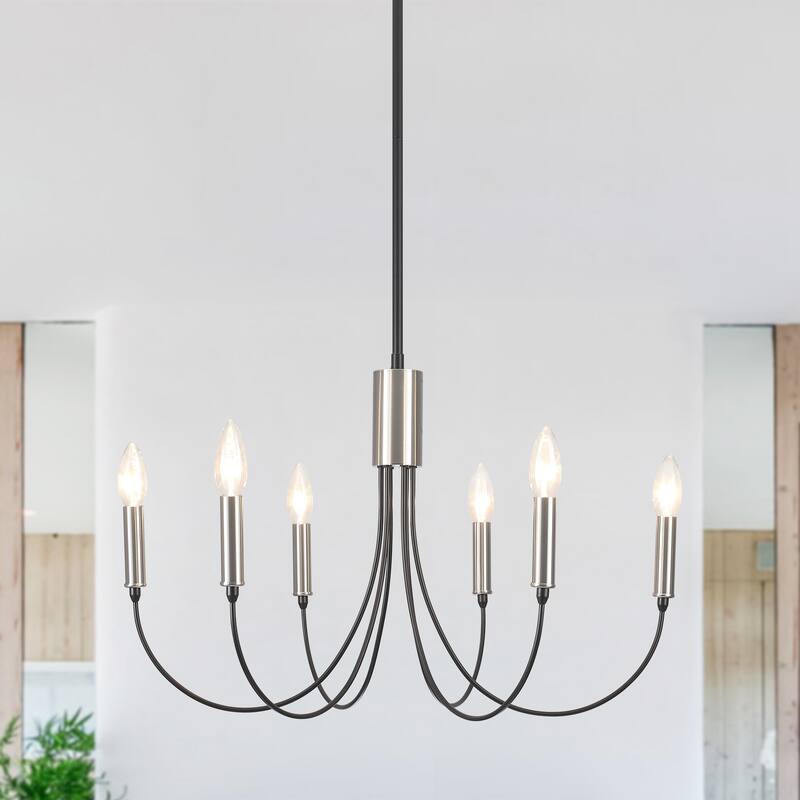 Modern Minimalist 6 - Light Hanging Candlestick Chandelier for Living Room Kitchen Island Bedroom Entryway - N/A - Black+Sand nickel