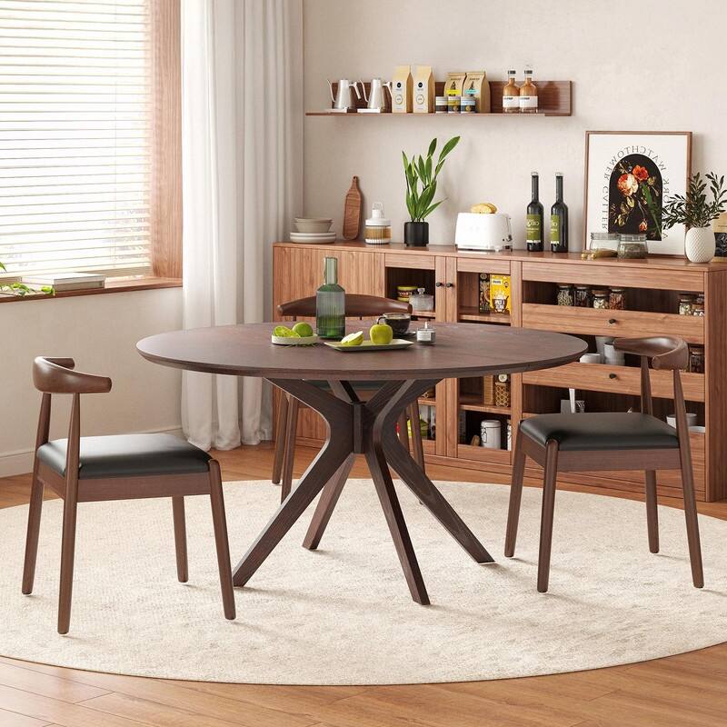 47.2" Solid Wood Round Dining Table - Kitchen Table for 4-6 with Intersecting Pedestal Base