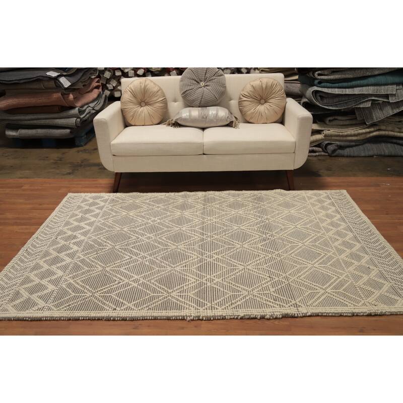 Hand Knotted Oriental 100% Wool Carpet Modern Geometric Greys & Charcoal Modern Gotti Design Area Rug - 7' 3'' X 4' 11''