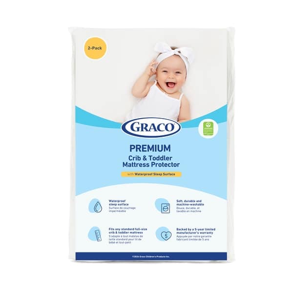 slide 2 of 10, Graco Premium Waterproof Crib and Toddler Mattress Protector - 2 Pack Polyester - White
