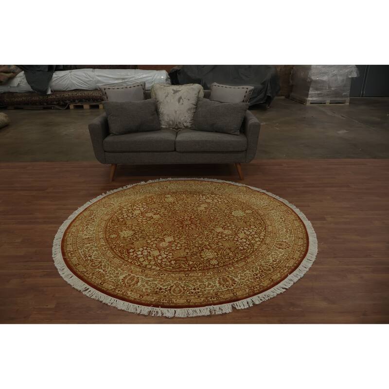 Hand Knotted Oriental 100% Wool Carpet Traditional Floral Oranges & Rust Ziegler Area Rug - 6' 0'' X 6' 1''