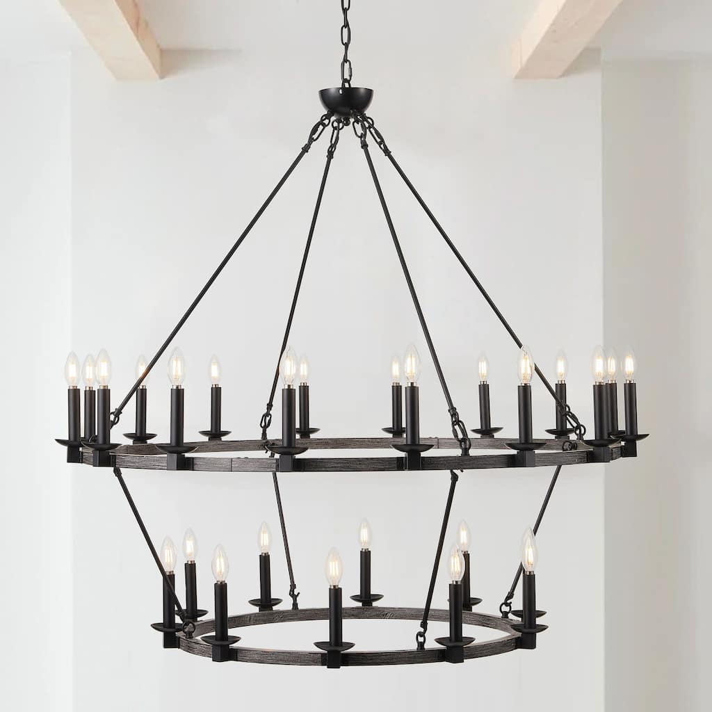26-Lights Multi Tiers Farmhouse Wagon Wheel Chandelier - 47.2"D×4.7"W×108.2"H(Adjustable)