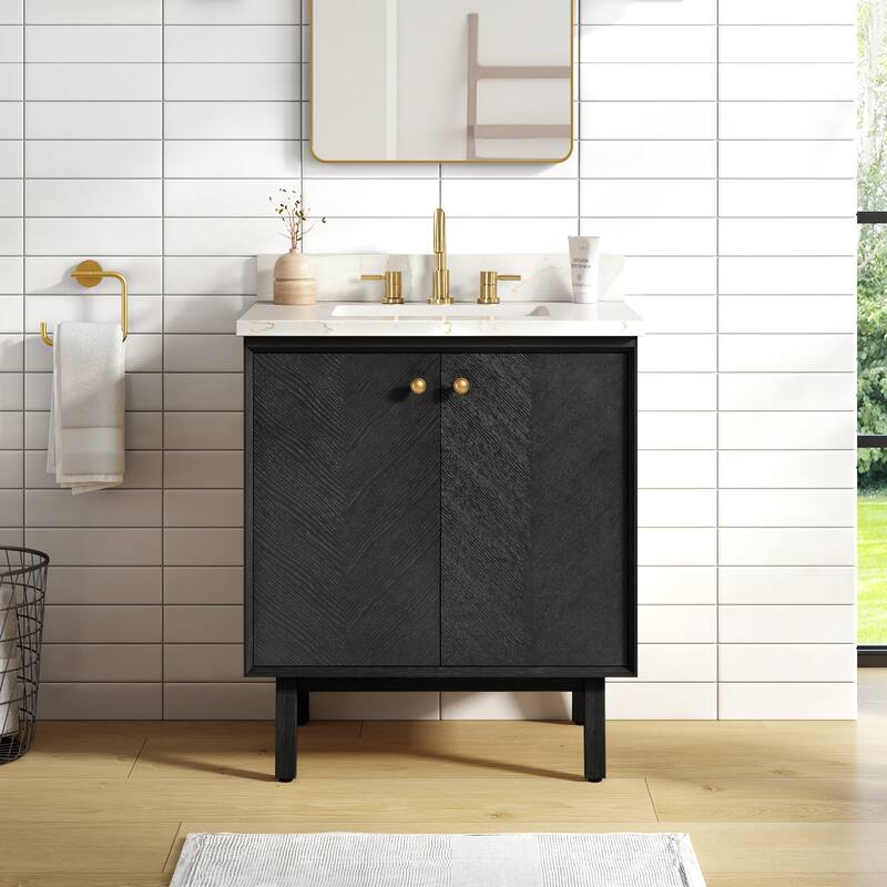 Avanity Adele 31 in. Vanity Combo in Black Oak finish with Calacatta Quartz Top