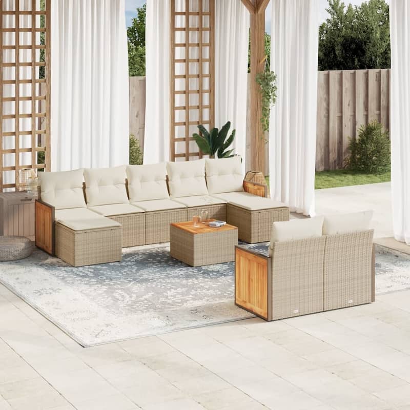vidaXL Patio Sofa Set with Cushions Outdoor Conversation Furniture Poly Rattan
