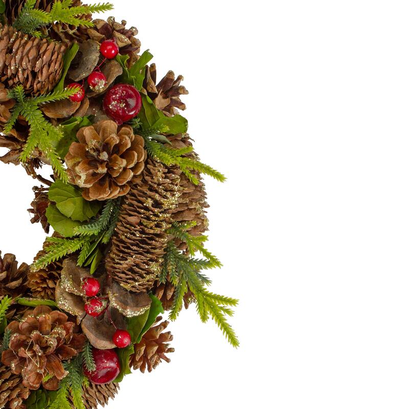 Real Touch™️ Glittered Pine and Pinecone Artificial Christmas Wreath - 13" - Unlit