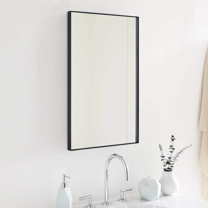 TEHOME Fulleti Matt Black Recessed Mount Squared Rectangle Medicine Cabinet with Mirror - 26" x 16"