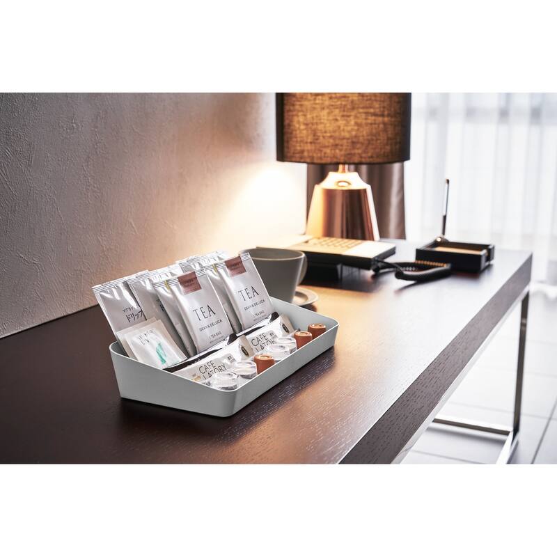 Yamazaki Home Vanity Tray - Angled - Two Sizes, Steel, 5.25" x 11.75" - L 5.31 x W 11.81 x H 1.97 inches