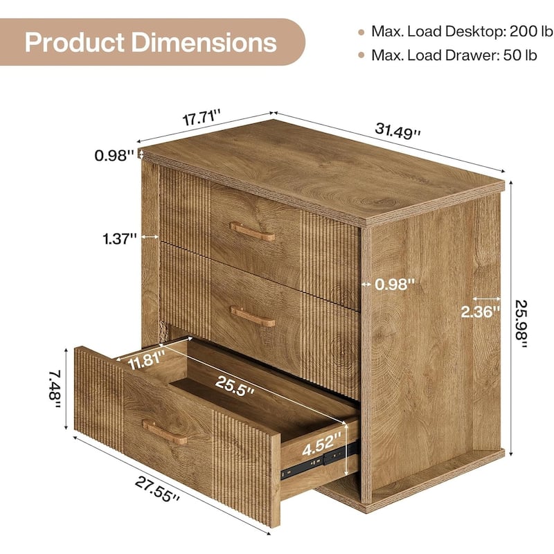 3-Drawer Farmhouse Wood Bed Side Table Nightstand for Bedroom