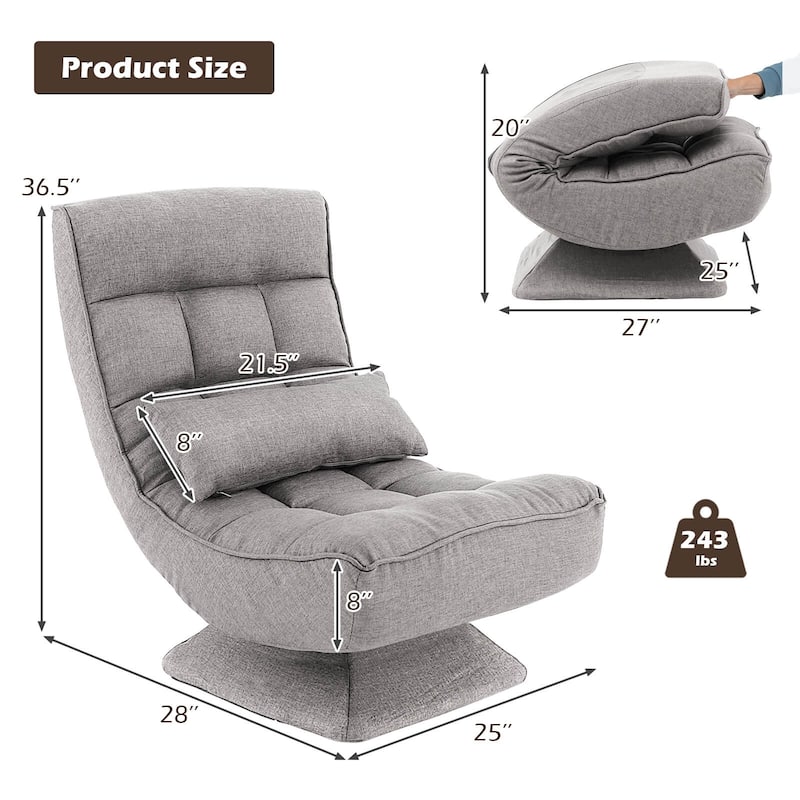 Costway 360° Swivel Floor Chair 5-Level Adjustable Lazy Chair w/ - See Details