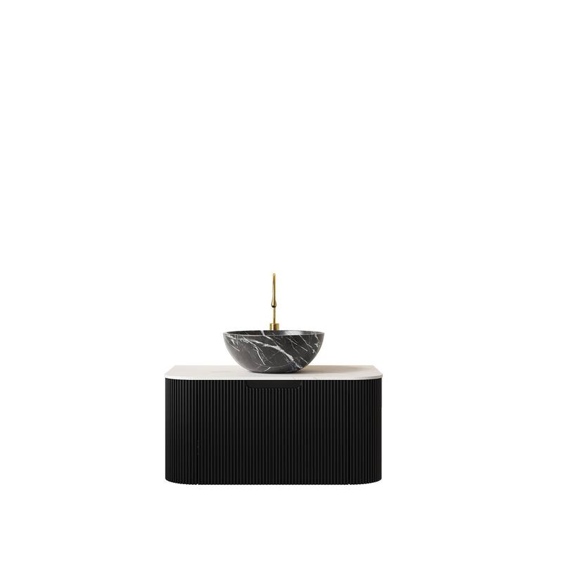 Wall Mounted Bathroom Vanity with Black Bowl Ceramic Basin