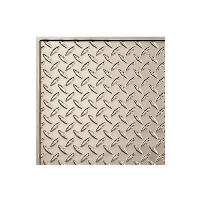 FASÄDE Diamond Plate Revealed Edge Decorative Vinyl 2ft x 2ft Lay in Ceiling Panel in Brushed Nickel (5 Pack) - 12in x 12in Sample - Brushed Nickel