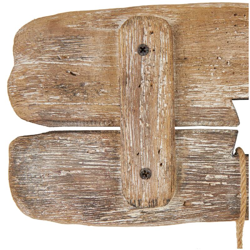 Brown Wood Whitewashed 4 Hanger Anchor Home Wall Hook with Hanging Rope and Bronze Metal accents (Set of 2)