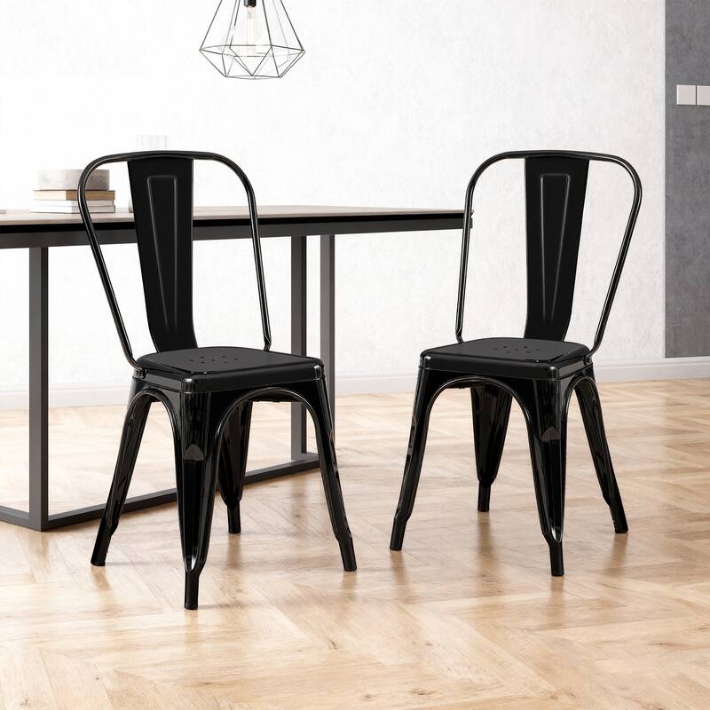 18" Modern Industrial Metal Stackable Black Dining Chair, 2PCS - 18" W X 18" D X 33" H