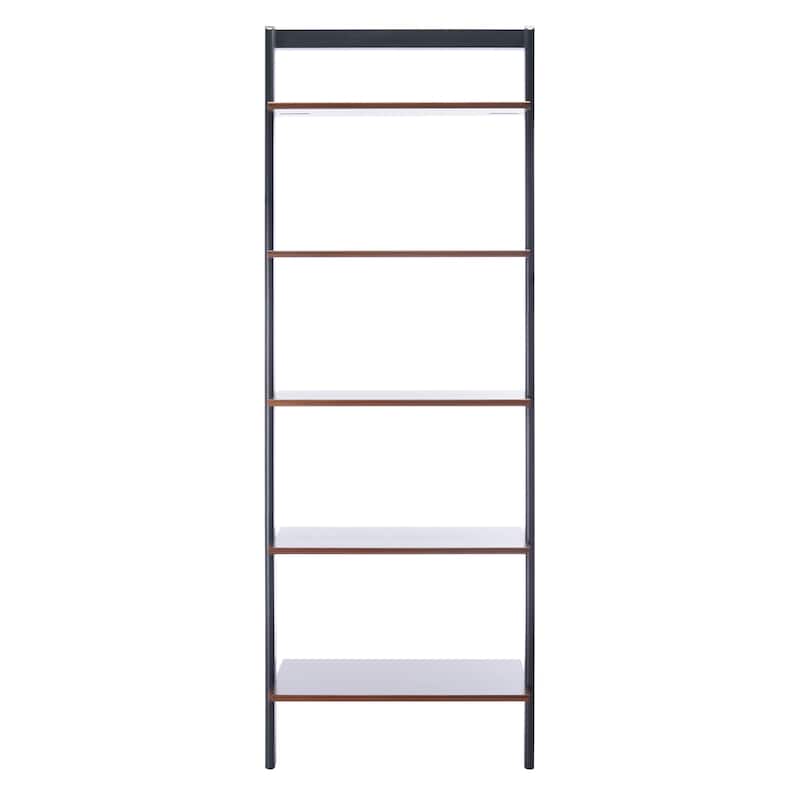 SAFAVIEH Vukica 5-Tier Leaning Etagere Bookcase - 27.6" W x 14" L x 76" H - 28Wx14Dx76H - Honey Brown/Charcoal
