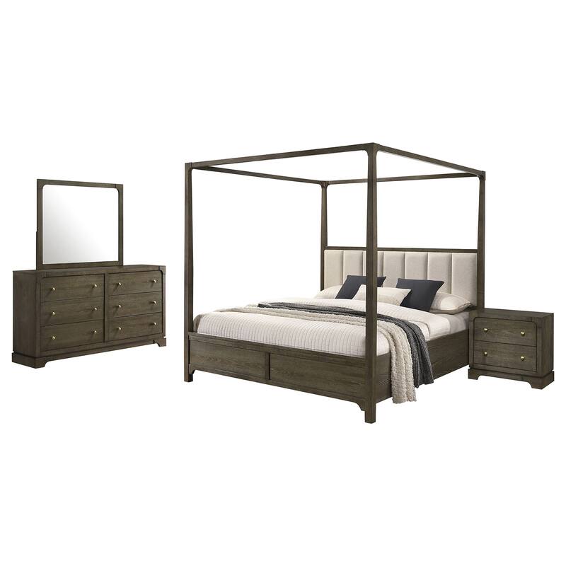 4-piece Queen Bedroom Set with Brass Knobs in Dark Cocoa - Dark Cocoa - 4 Piece - Queen