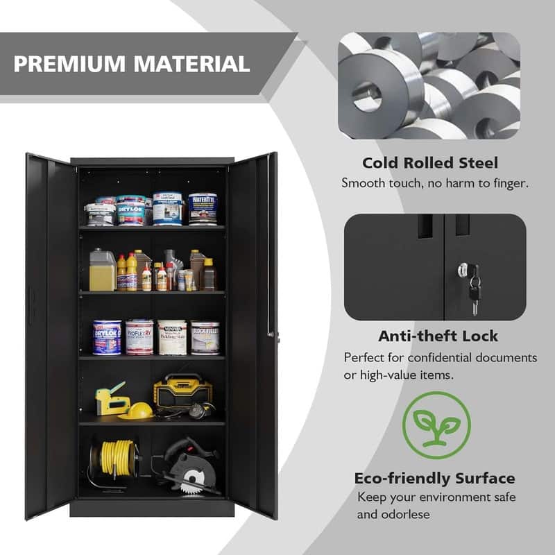 72"H Metal File Storage Cabinet with 2 Doors & 4 Adjustable Shelves