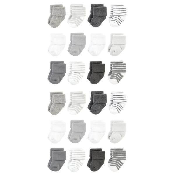 slide 1 of 1, Hudson Baby Cotton Rich Baby Terry Socks 24-Pack, Gray Stripe 0-6 Months - Gray Stripe 12 Pack