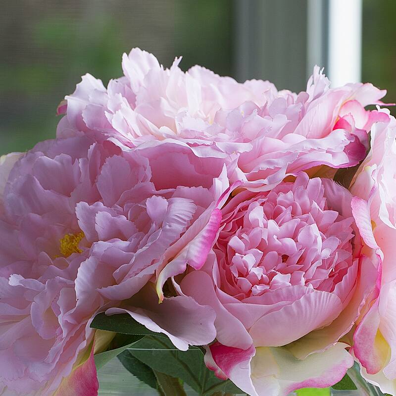 Enova Home Artificial Silk Peony Fake Flowers Arrangement in Round