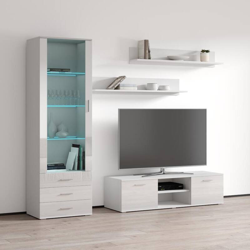 Soho 7 Modern Wall Unit Entertainment Center with 16 Color LED Lights