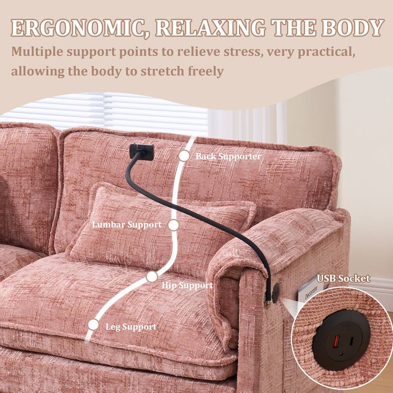 GALDWIN Chenille Upholstered L-shaped Modular Sectional Sleeper Sofa with Movable Storage Ottoman,USB&Type-C