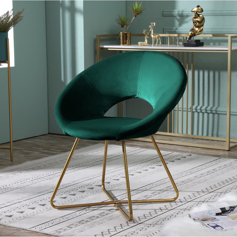 Silky Velvet Upholstered Accent Chair with Gold Tone Finished Base - Green