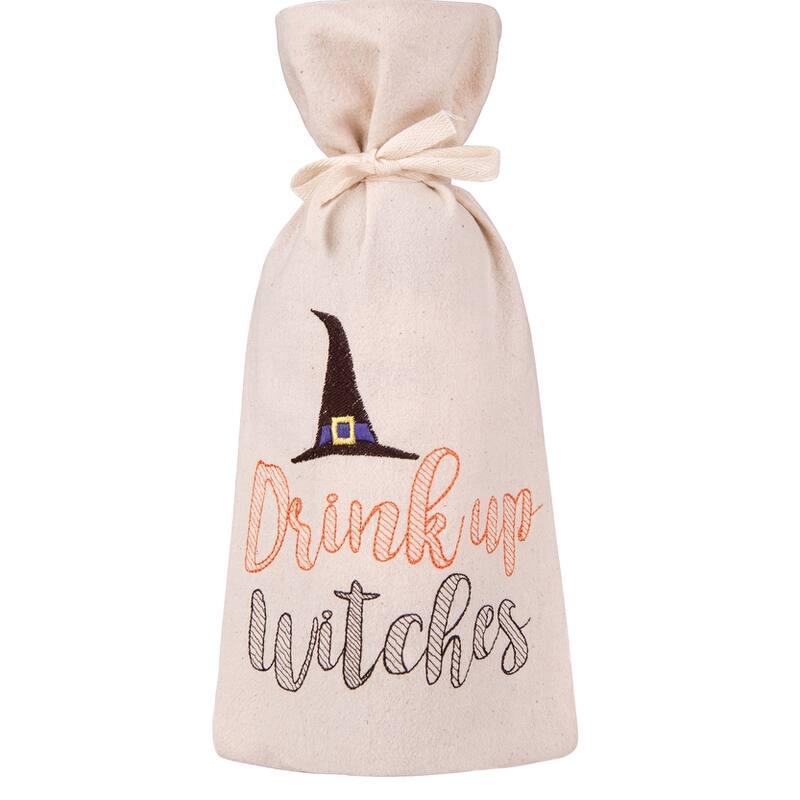Drink Up Witches Halloween Embroidered Cloth Wine Gift Bag - Multi
