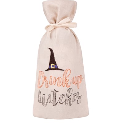 Drink Up Witches Halloween Embroidered Cloth Wine Gift Bag - Multi