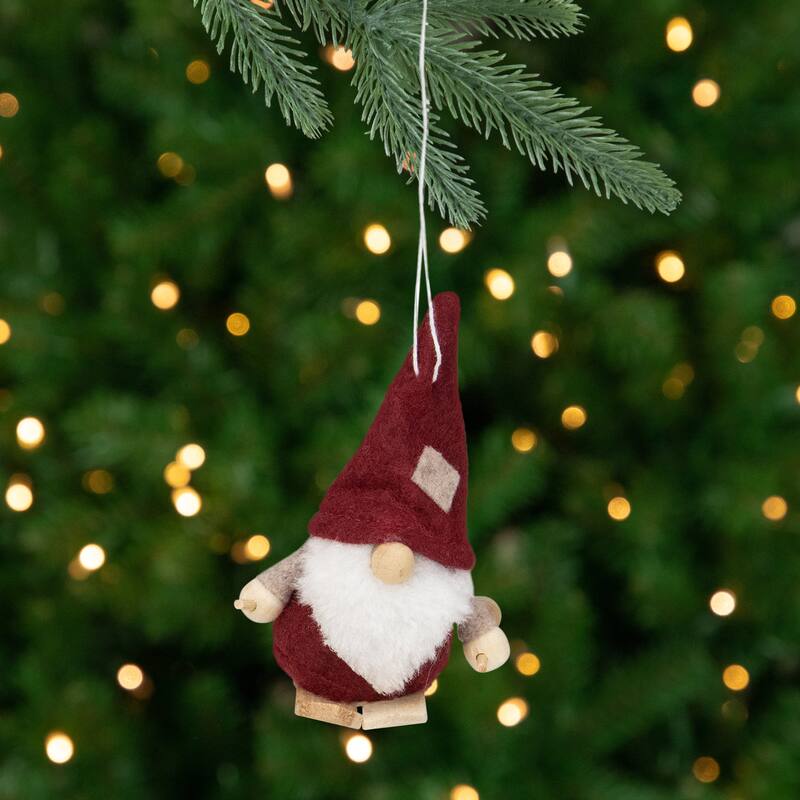 Set of 3 Red and Gray Skiing Gnome Christmas Ornaments 4"