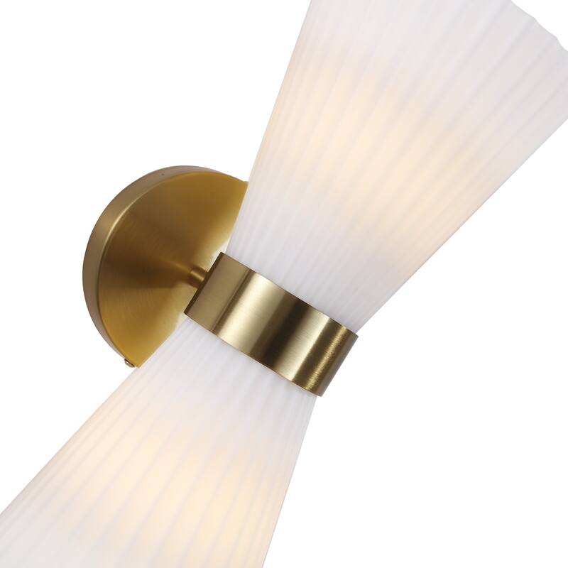 2-Light Modern Brushed Brass & Frosted Glass Wall Sconce (Set of 2) - N/A