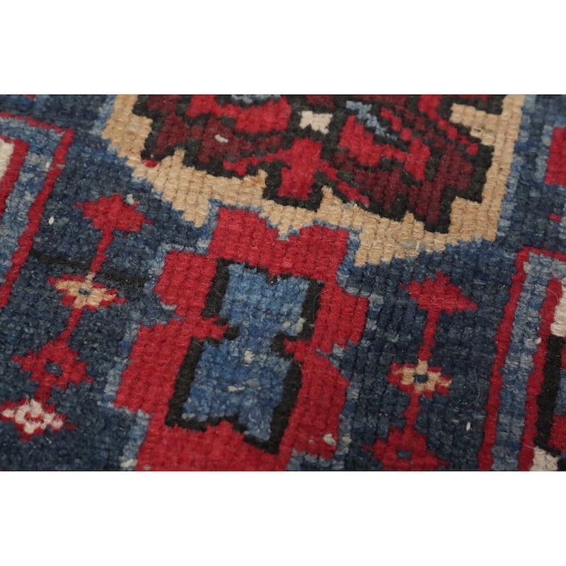 Hand Knotted Oriental 100% Wool Carpet Traditional Geometric Red Heriz Runner Rug - 10' 8'' X 3' 3''