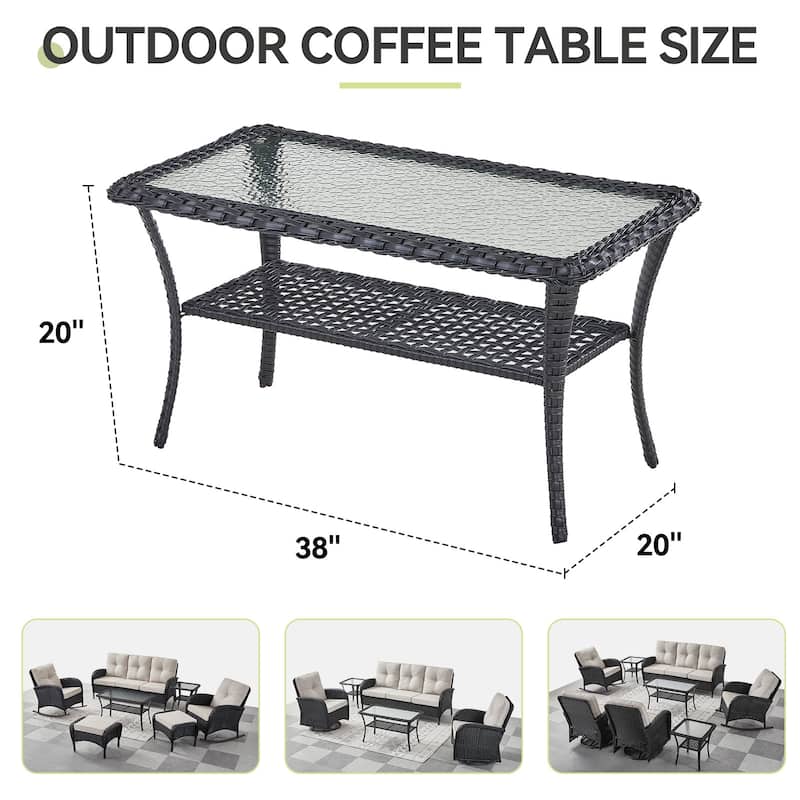 Patio Wicker Side Table Outdoor - Black