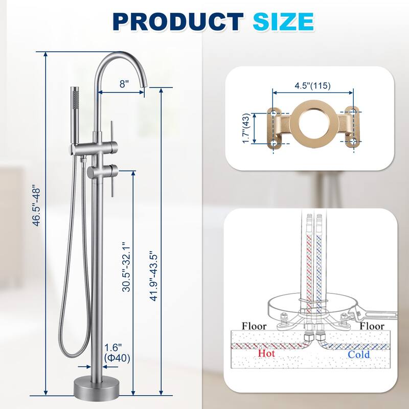 WOWOW Double Handle Freestanding Tub Faucet with Handheld Shower
