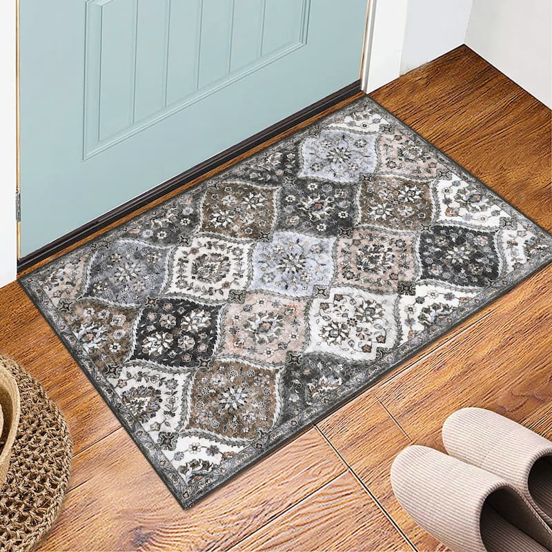 Rugs for Living Room Vintage Oriental Trellis Area Rug Soft Non Slip Low Pile Accent Rugs for Dining Room Office