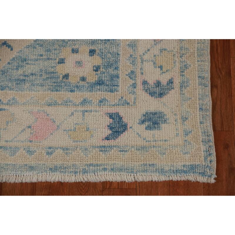 Hand Knotted Oriental 100% Wool Carpet Transitional Geometric Navy Blue & Blues Oushak Runner Rug - 12' 2'' X 3' 3''