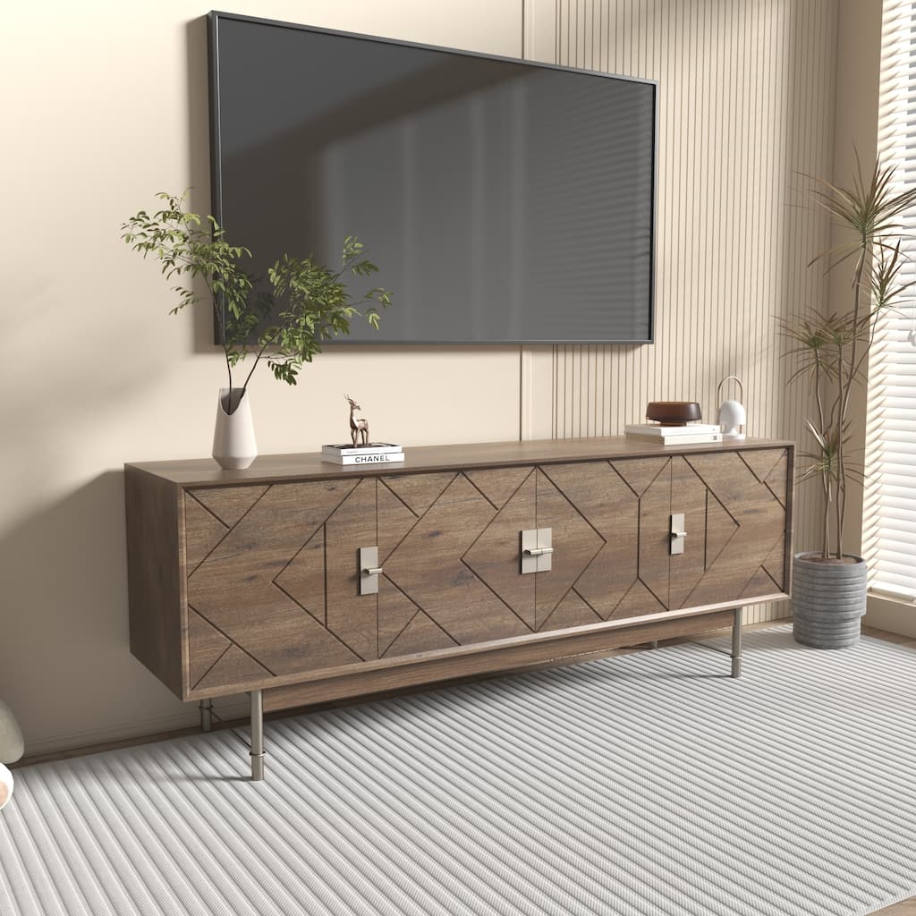 66" Modern TV Stand, Mid Century Entertainment Center with Storage Cabinet for 55 60 inch TV