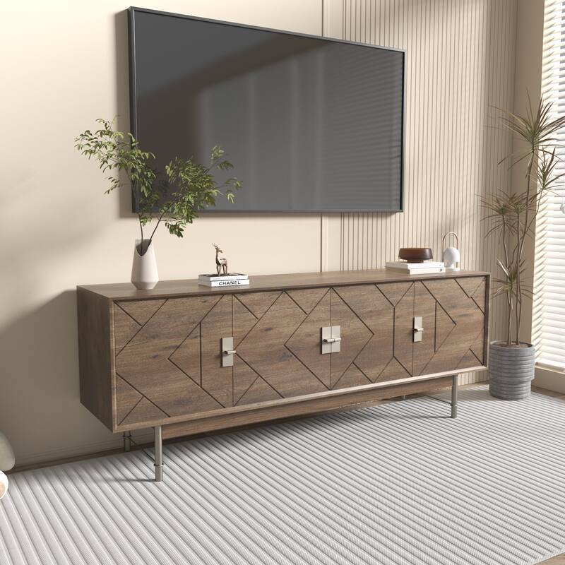 Mid-Century Modern 66" Entertainment Center with Storage and Shelves, Media Console Table, Living Room Bedroom TV stand - Walnut