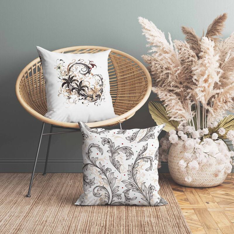 Petal and Swirl Faux Suede Reversible Throw Pillow White and Black