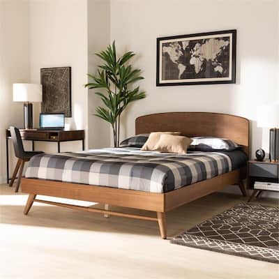 Brown Finished Wood Full Size Platform Bed