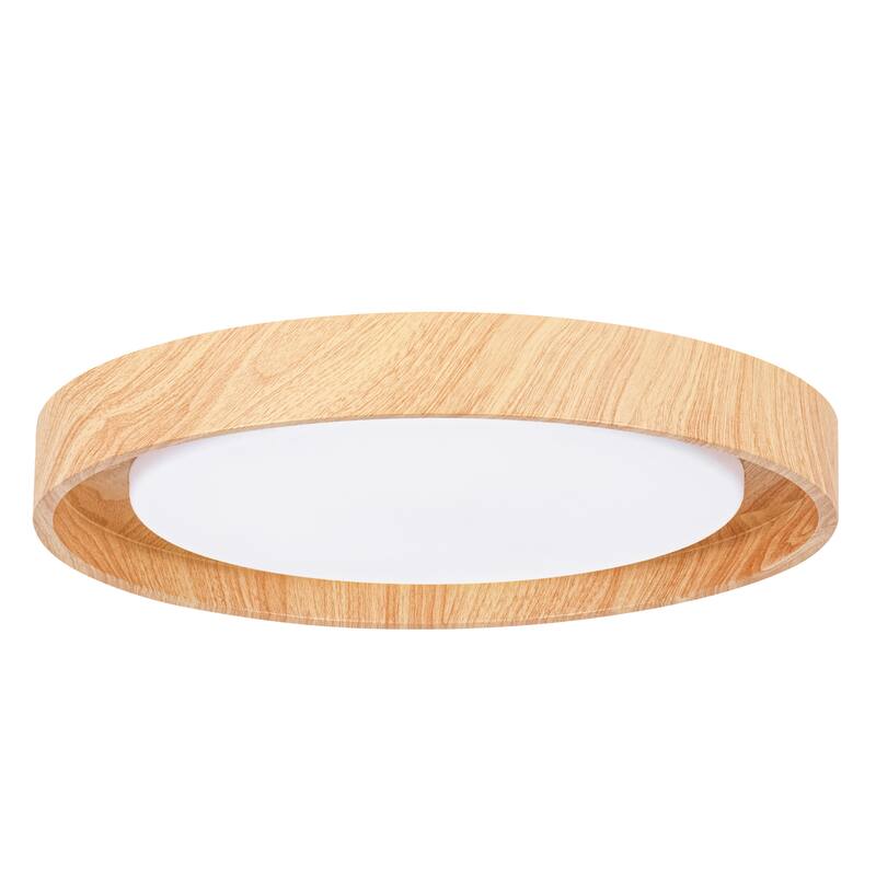 19.7" W Modern Minimalist Round Circle Integrated LED Flush Mount Ceiling Light with Wood Grain Finish
