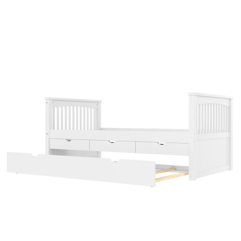 Roomfitters Platform Daybed with Trundle and Drawers, Solid Wood Bed Frame for Guest Rooms