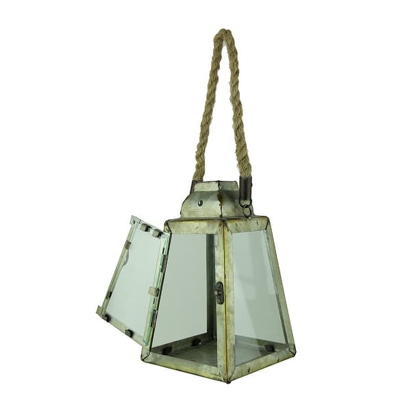 Shop Rustic Metal Pyramid Candle Lantern With Rope Handle Hanger Overstock 23545753